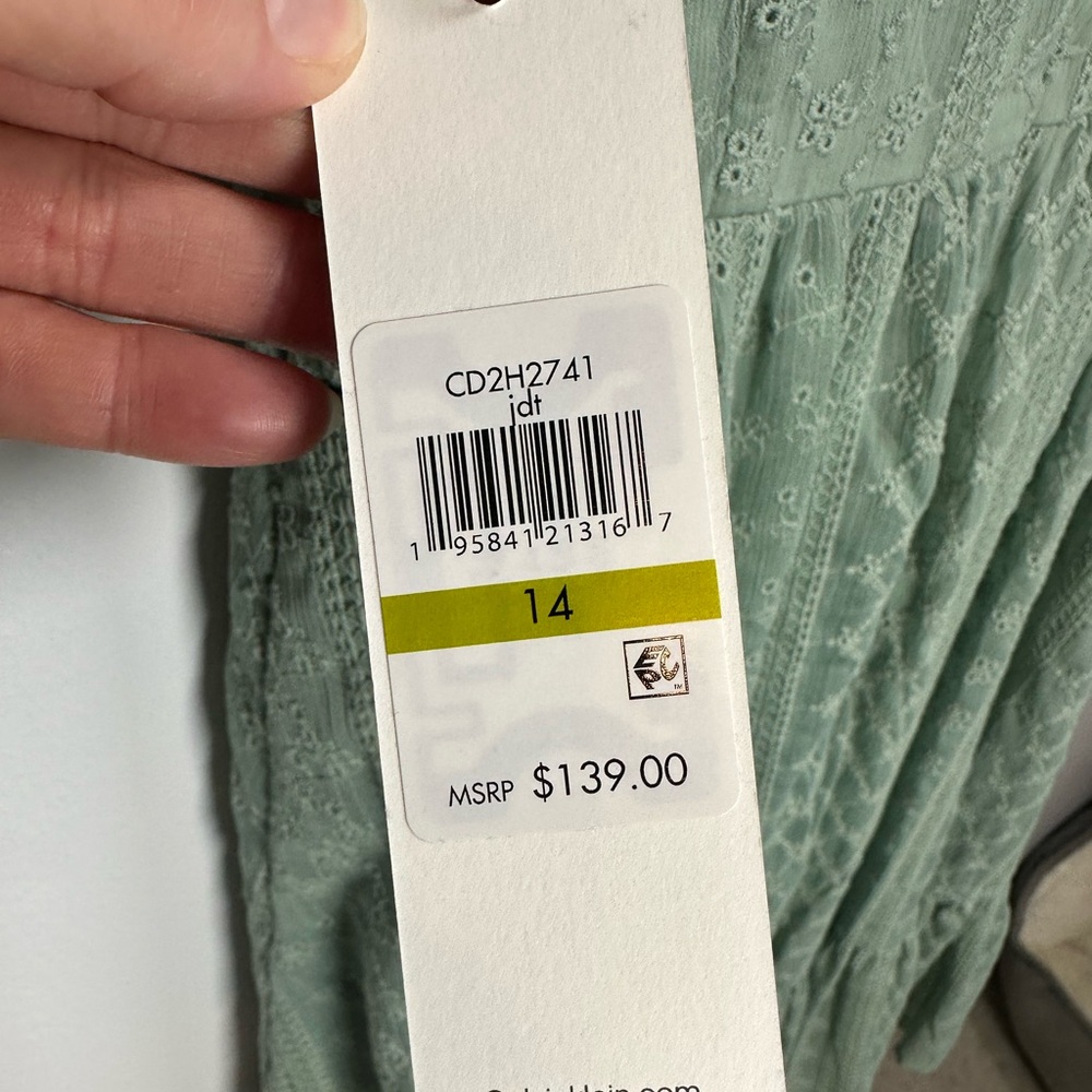 Calvin Klein Mint Green sleeveless Dress eyelet lace size 14 Cottagecore - Picture 4 of 8